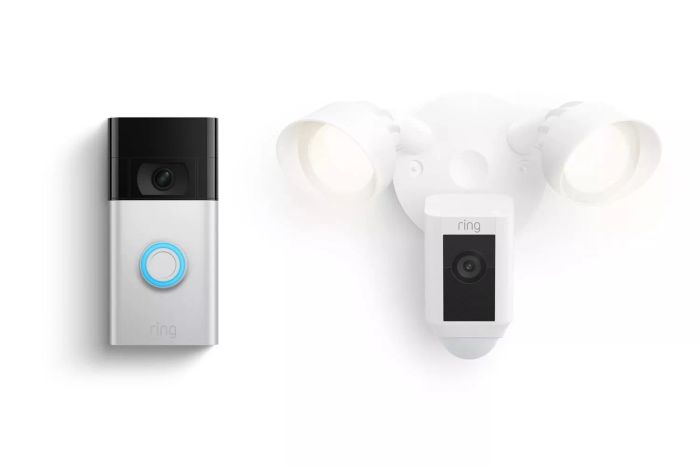 Amazon Ring Floodlight Cam Wired Plus, White with Ring Video Doorbell