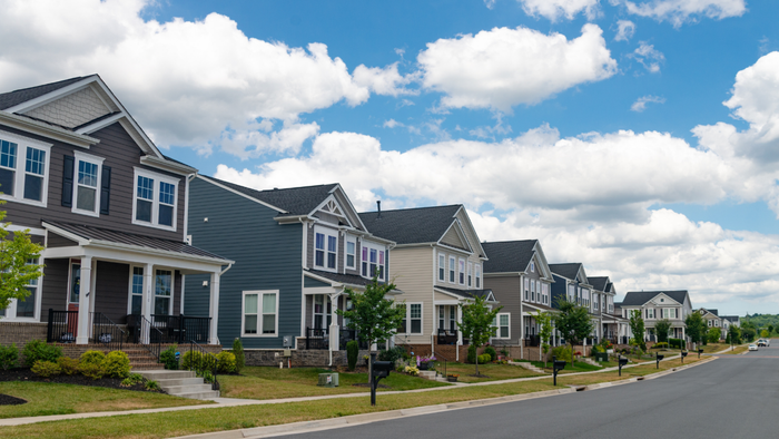 A street lined with houses in a residential area