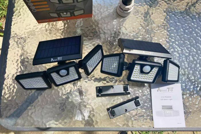 Ameritop Outdoor Mounting Solar Lights showcased on a patio table
