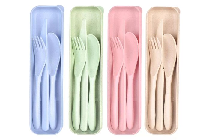 Lnrkai Travel Utensils Set with Case, 4 Sets Wheat