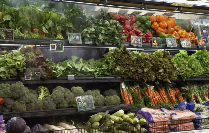 Fresh produce in a grocery store