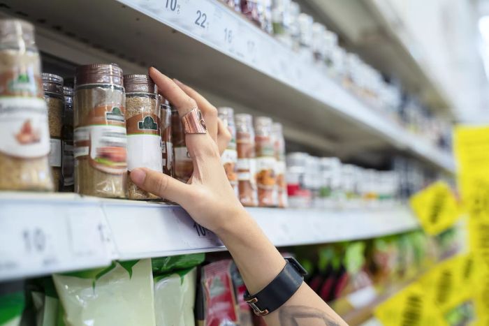 Spices on grocery store shelves