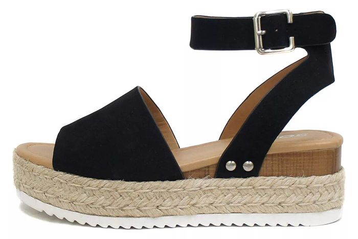Soda Topic Open Toe Buckle Ankle Strap Espadrilles Flatform Wedge Casual Sandal