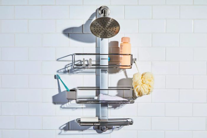 The simplehuman Shower Caddy mounted on a showerhead