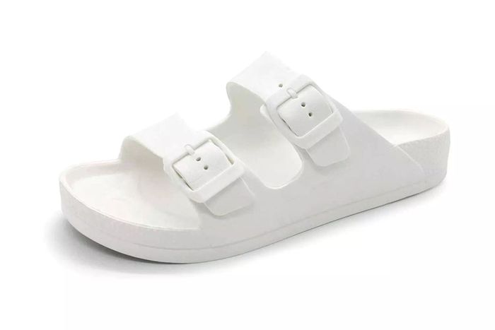 FUNKYMONKEY Women's Comfort Slides with Double Buckle and Adjustable EVA Flat Sandals