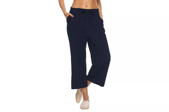 LNX Women's Loose-Fitting Linen Pants with High Waist and Wide Legs, Featuring Drawstring and Side Pockets