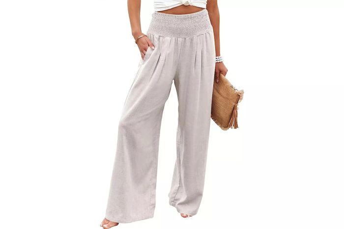 ANRABESS Women's Linen Palazzo Pants Summer Boho Wide-Leg High