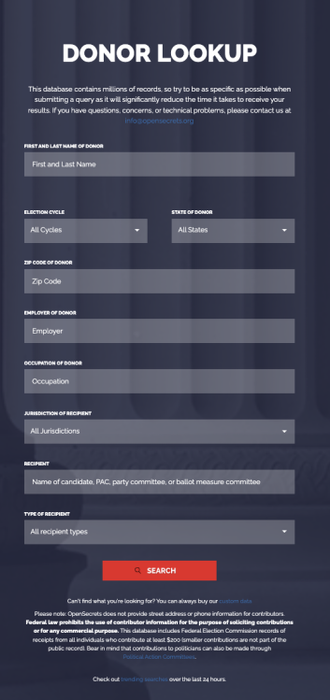 Discover the donor lookup tool on OpenSecrets to explore who is funding political campaigns.