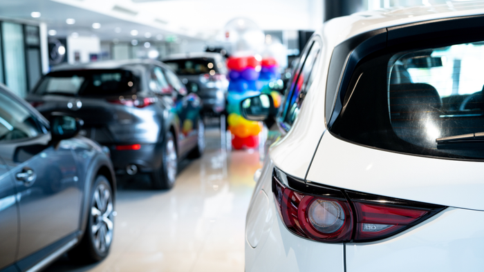 Vehicles on display at a dealership
