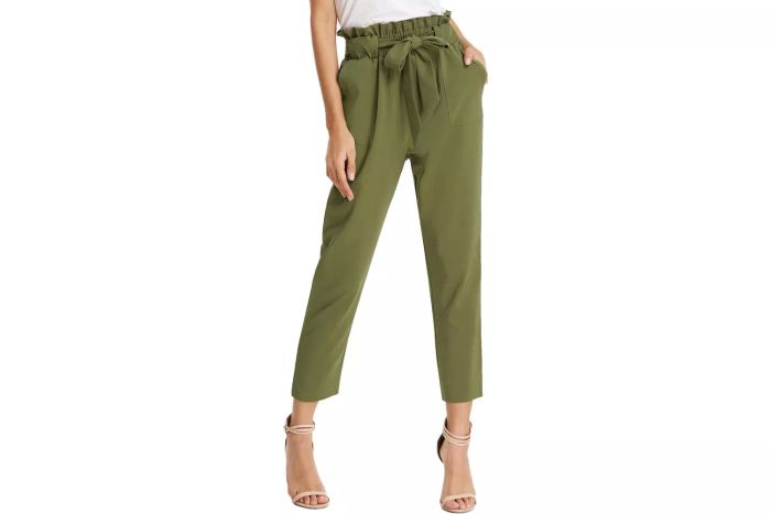 GRACE KARIN Women's Cropped Pants with Paper Bag Waist and Pockets