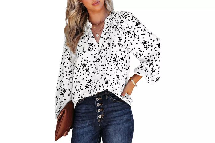 Dokotoo V-Neck Alicia Floral Print Smocked Long-Sleeve Chiffon Top