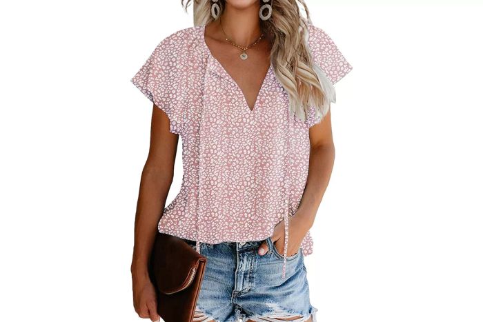 Mansy Casual Floral V-Neck Ruffle Sleeve Blouse