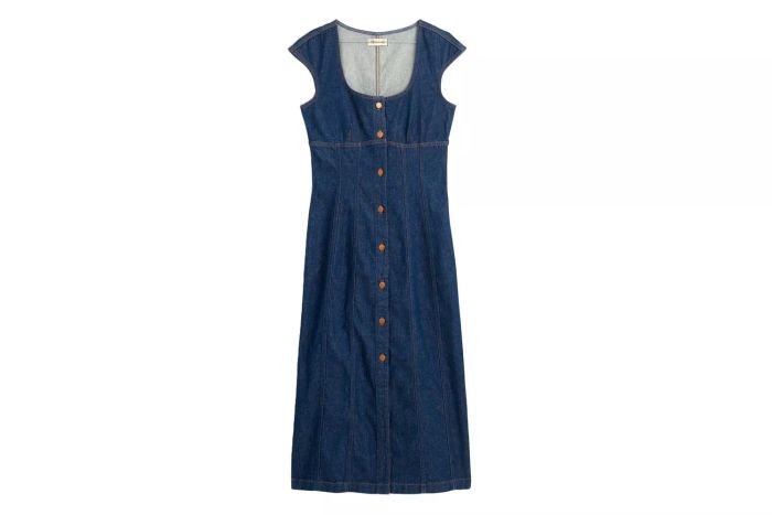 Madewell Denim Square-Neck Midi Dress in Benton Wash