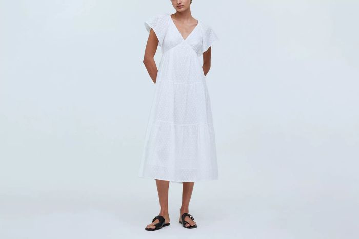 Madewell Tie-Back Flutter-Sleeve Tiered Midi Dress