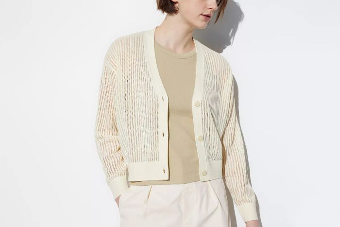Uniqlo Mesh V-Neck Long-Sleeve Short Cardigan