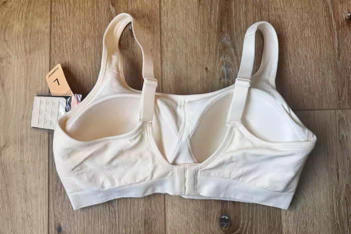 Closeup of back and inside of the True & Co. Soft Form V Neck Adjustable Strap Bra