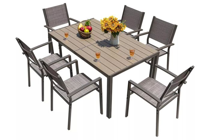 Upgrade your patio with the Homall 7-Piece Dining Set, designed for both style and functionality.