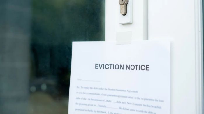 Eviction notice posted on a door