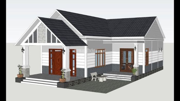 Mẫu nhà cấp 4 mái Thái hình chữ L với 3 phòng ngủ