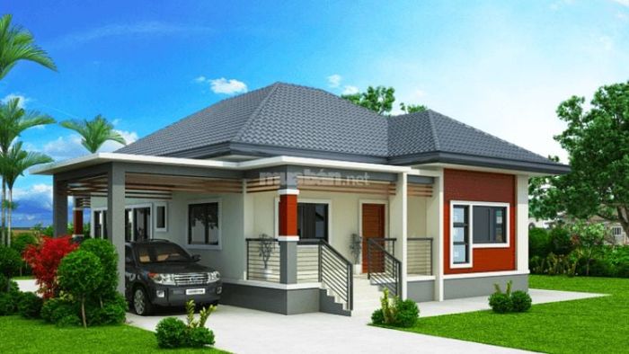 Mẫu nhà cấp 4 3 phòng ngủ tích hợp gara