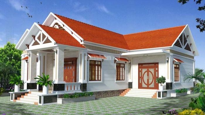 Mẫu nhà cấp 4 mái Thái hình chữ L với 3 phòng ngủ