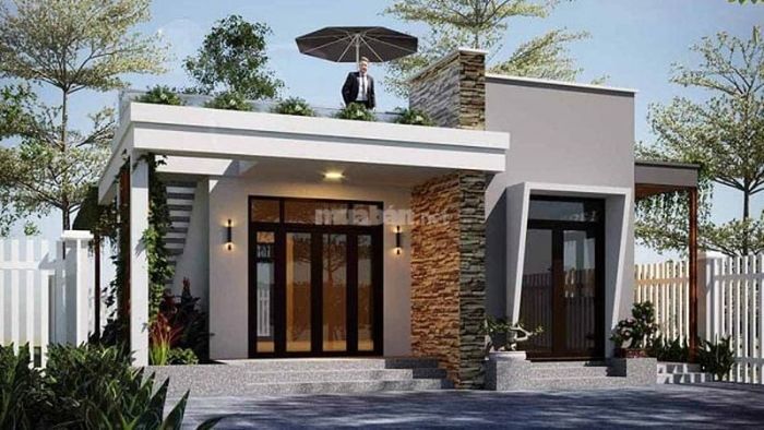 Mẫu nhà cấp 4 với mái bằng và 3 phòng ngủ