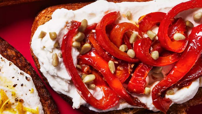Whipped Ricotta Toast with Sweet-and-Sour Pepper Topping Recipe