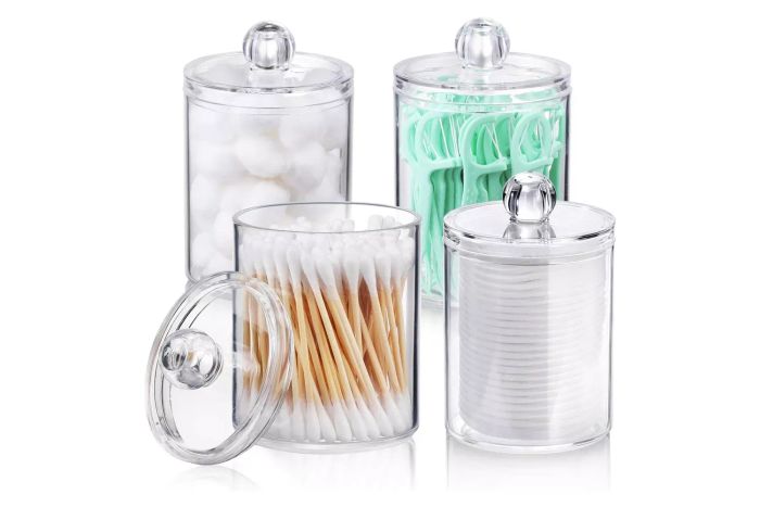 Amazon 4-Pack Q-Tip Holder Dispenser for Cotton Balls, Cotton Swabs, and Cotton Pads