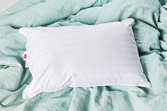 The L.L.Bean Down-Alternative Damask Pillow showcased on a cozy blanket