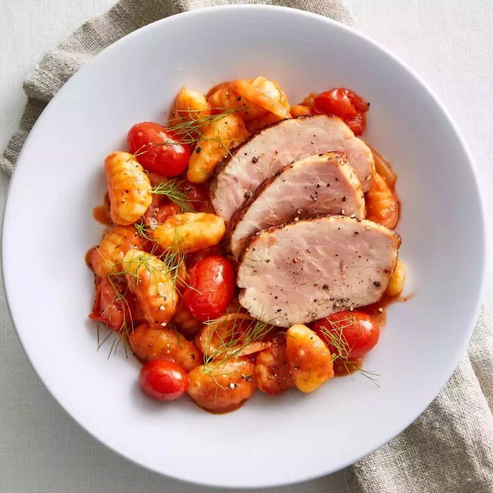 Trader Joe's cauliflower gnocchi with pork tenderloin