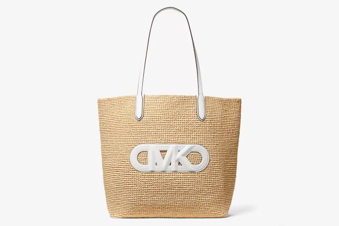 Eliza Extra-Large Empire Logo Straw Tote Bag