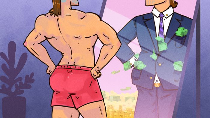 Man gazing into a mirror, perceiving a different financial reality
