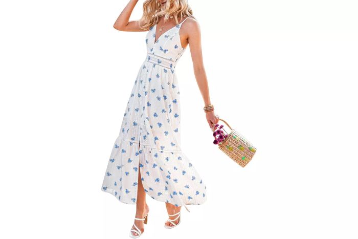 BerryGo Embroidery Pearl Button Down Dress
