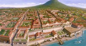A conceptual depiction of Herculaneum before the catastrophic eruption of Mount Vesuvius in A.D. 79.