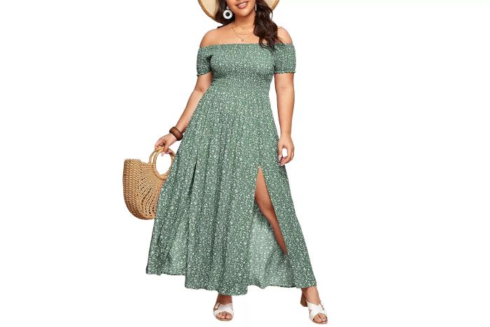 Floerns Boho Floral Print Off Shoulder Split Long A Line Dress