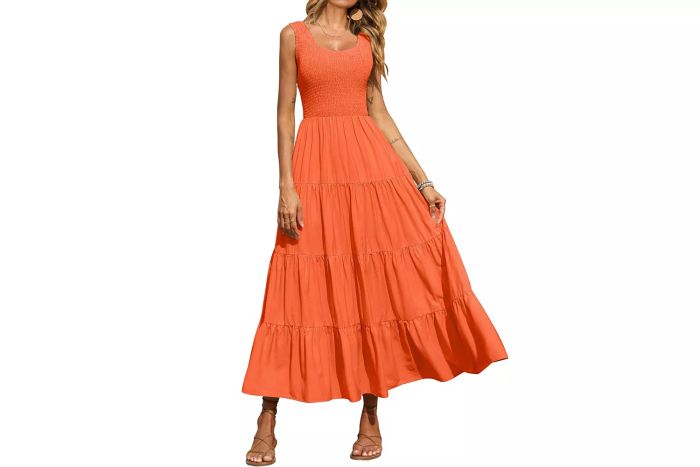 PRETTYGARDEN Smocked Sleeveless Tiered Long Dress