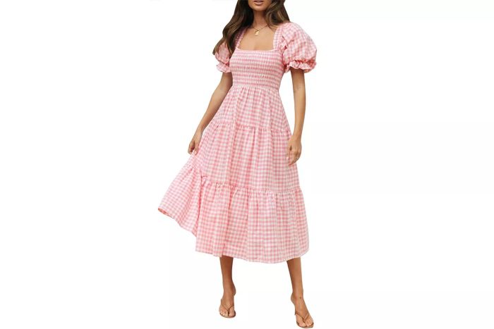 ZESICA Bohemian Summer Plaid Square Neck Midi Dress