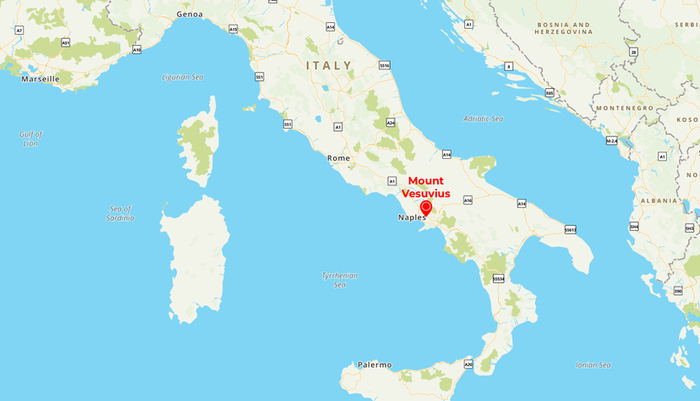Map showing the location of Mount Vesuvius