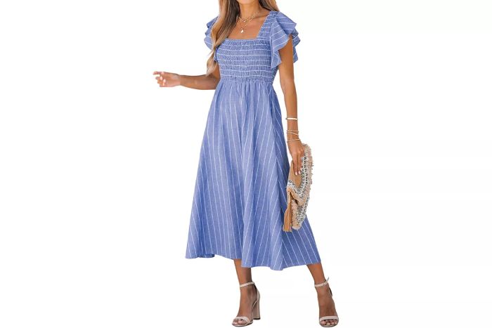 CUPSHE Square Neck Striped Smocked Dress