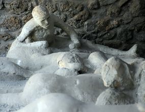 Molds of the deceased left behind by the eruption of Mount Vesuvius in Pompeii, Campania, Italy.