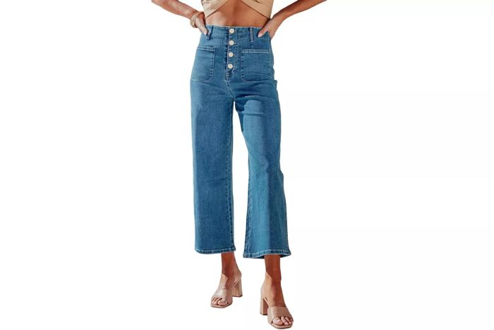 Amazon Sidefeel Women's Wide Leg Jeans High Waisted Stretchy Straight Leg Jeans Buttoned Loose Denim Pants with Pocket