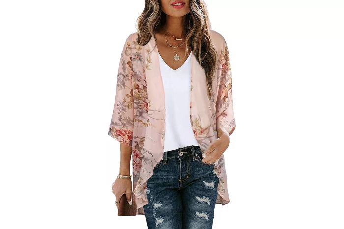 chicgal Women's Floral Print Puff Sleeve Kimono