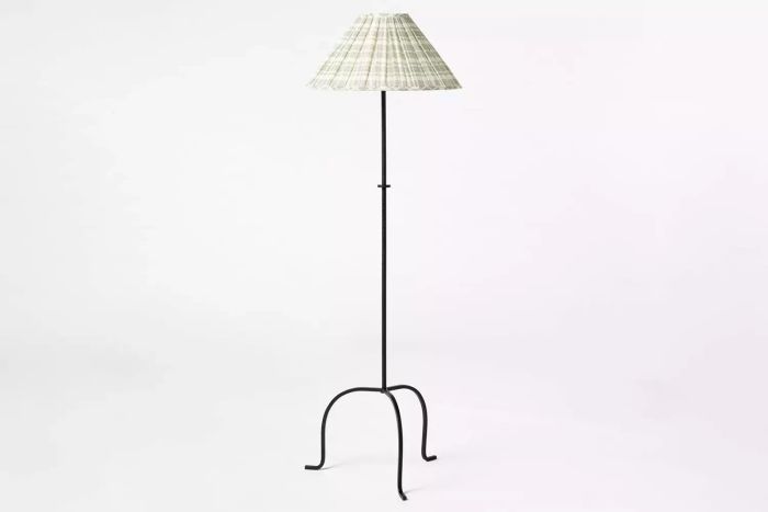 Threshold's Metal Floor Lamp with Pleated Plaid Shade Designed by Studio McGee