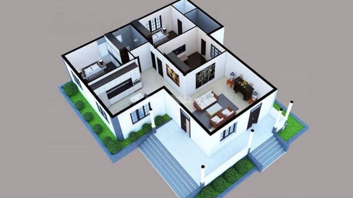 Mẫu nhà cấp 4 5×15 2 phòng ngủ kết hợp phòng thờ