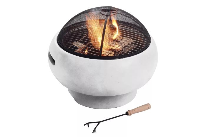 Teamson Home MGO Light Concrete Round Charcoal and Wood Burning Fire Pit