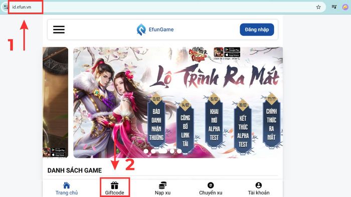 Hướng dẫn chi tiết cách nhập mã code Chinh Đồ Origin 2 - bước 2