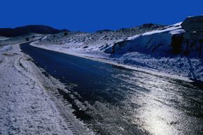 Snow and ice on wintry roads