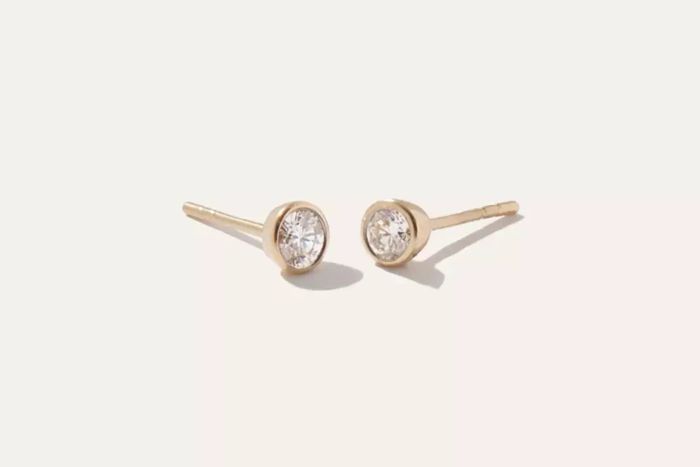 14K Gold Round Diamond Petite Bezel Studs