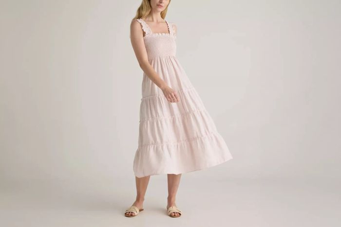 100% European Linen Smocked Midi Dress
