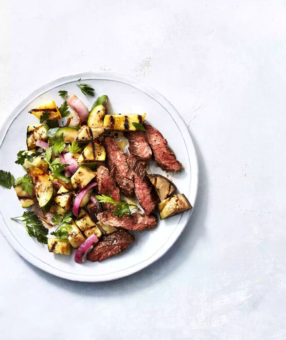 Grilled Skirt Steak Accompanied by Squash Ratatouille